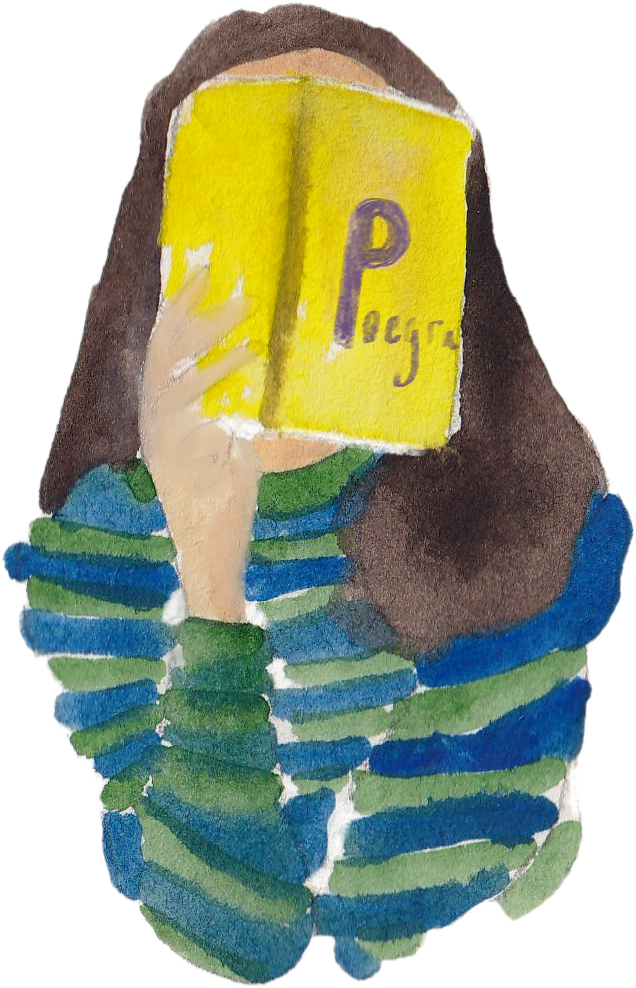 Illustration Poegraphia : une fille lit un livre jaune